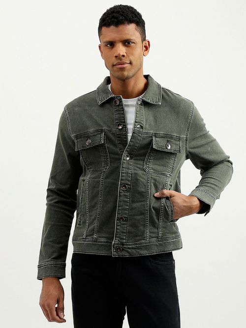 United Colors Of Benetton Grey Regular Fit Spread Collar Solid Jacket (XL)