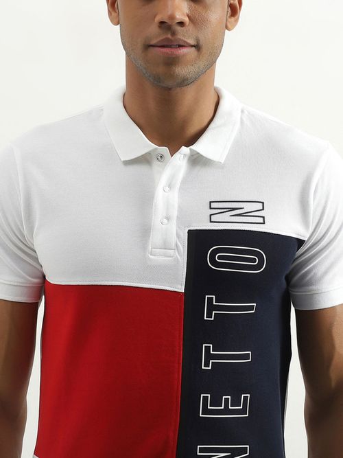 Buy United Colors Of Benetton White Red Regular Fit Collar Neck
