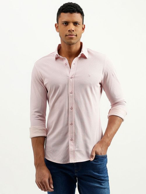United Colors Of Benetton Pink Slim Fit Spread Collar Printed Shirt (L)