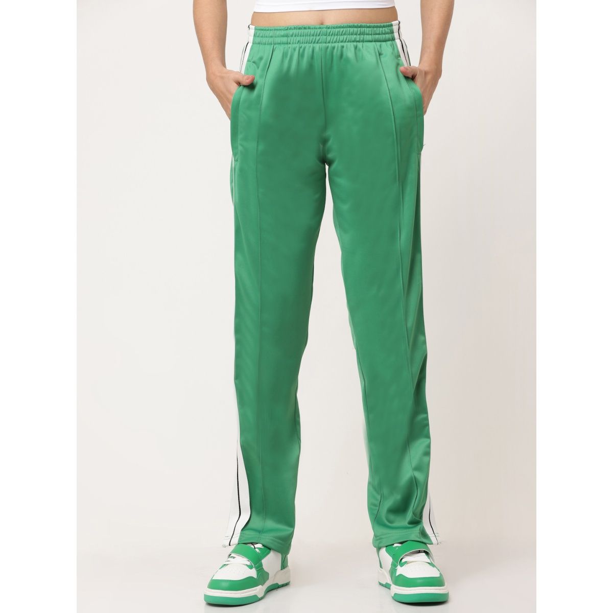 Cotton green solid tapered pants  Fabnest