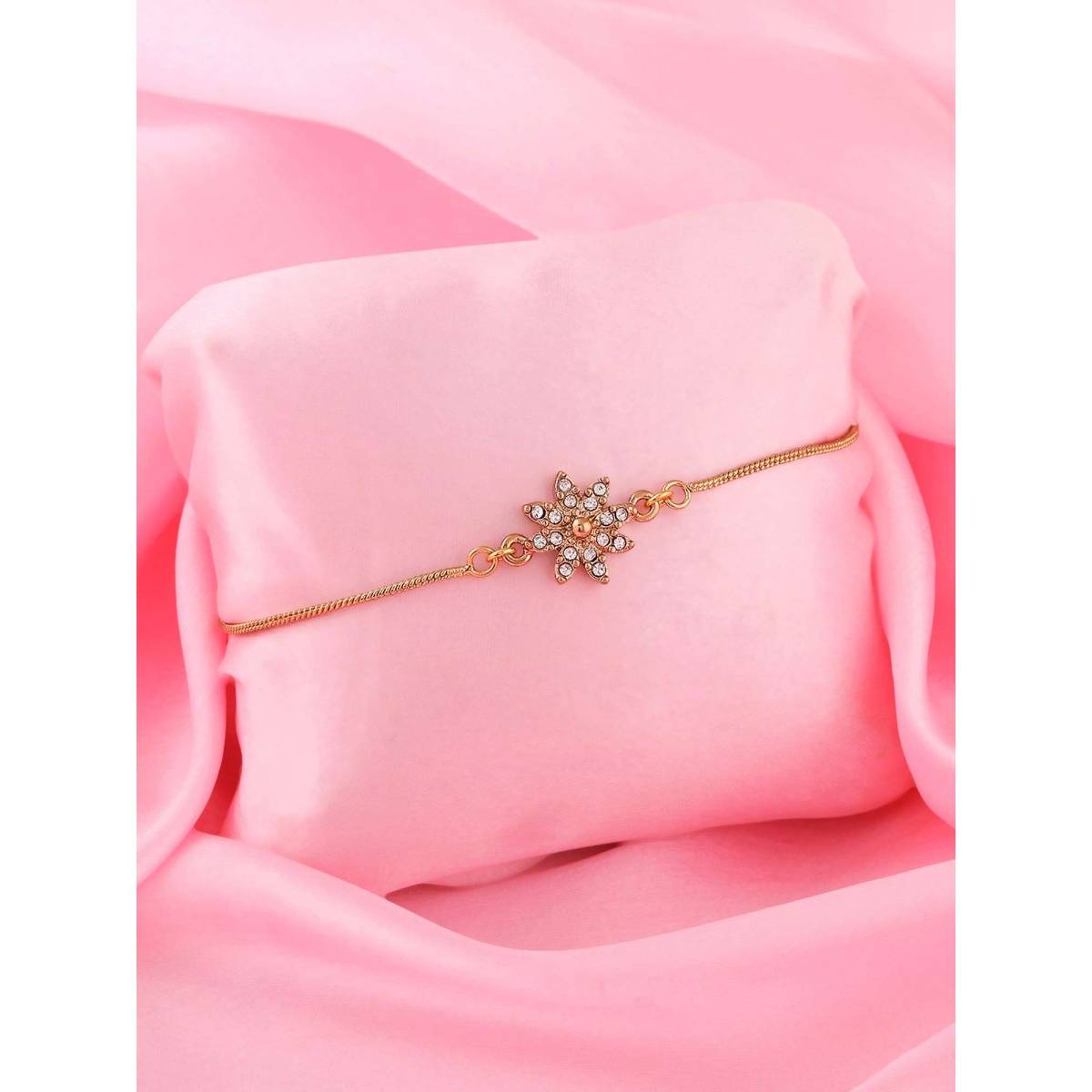 Estele Gold Plated Ornamental Flower Bracelet with Austrian Crystals for Women