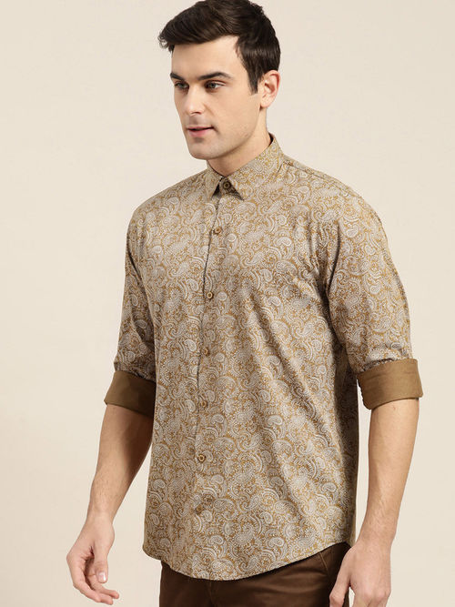 Buy SOJANYA Mens Cotton Metallic Gold & White Printed Formal Shirt Online Buy SOJANYA Mens Cotton Metallic Gold & White Printed Formal Shirt Online