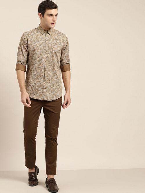 Buy SOJANYA Mens Cotton Metallic Gold & White Printed Formal Shirt Online