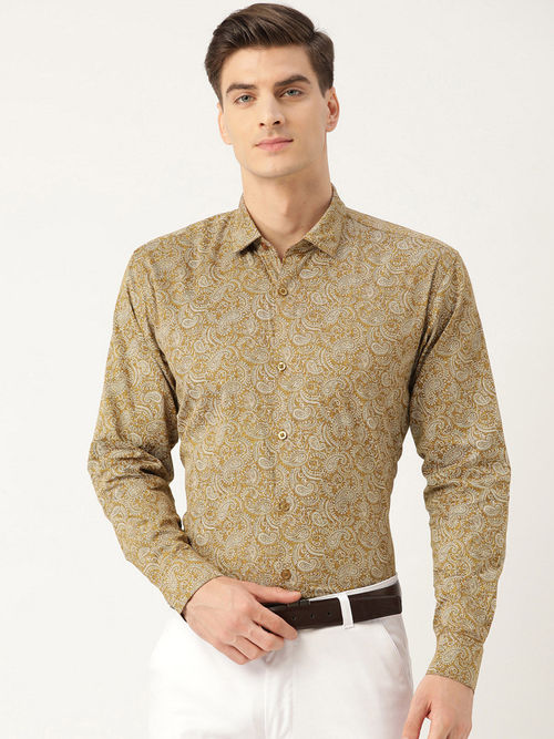 green emerald velvet dress Gold Foil Print Fashion Shirt for Men main image 1