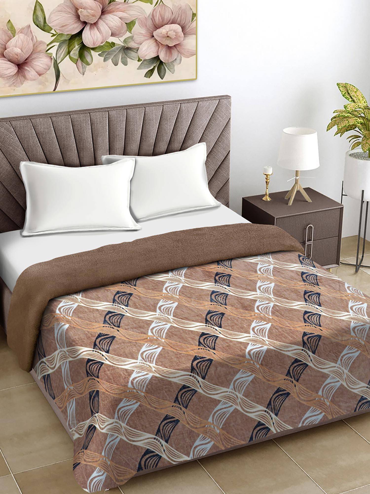 FABINALIV Brown Geometric Mild Winter 400 Gsm Woollen Double Bed Comforter King