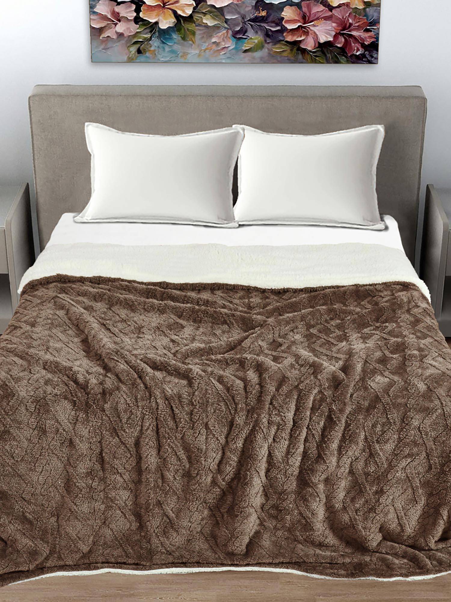 FABINALIV Brown Geometric Mild Winter 600 Gsm Woollen Double Bed Comforter King