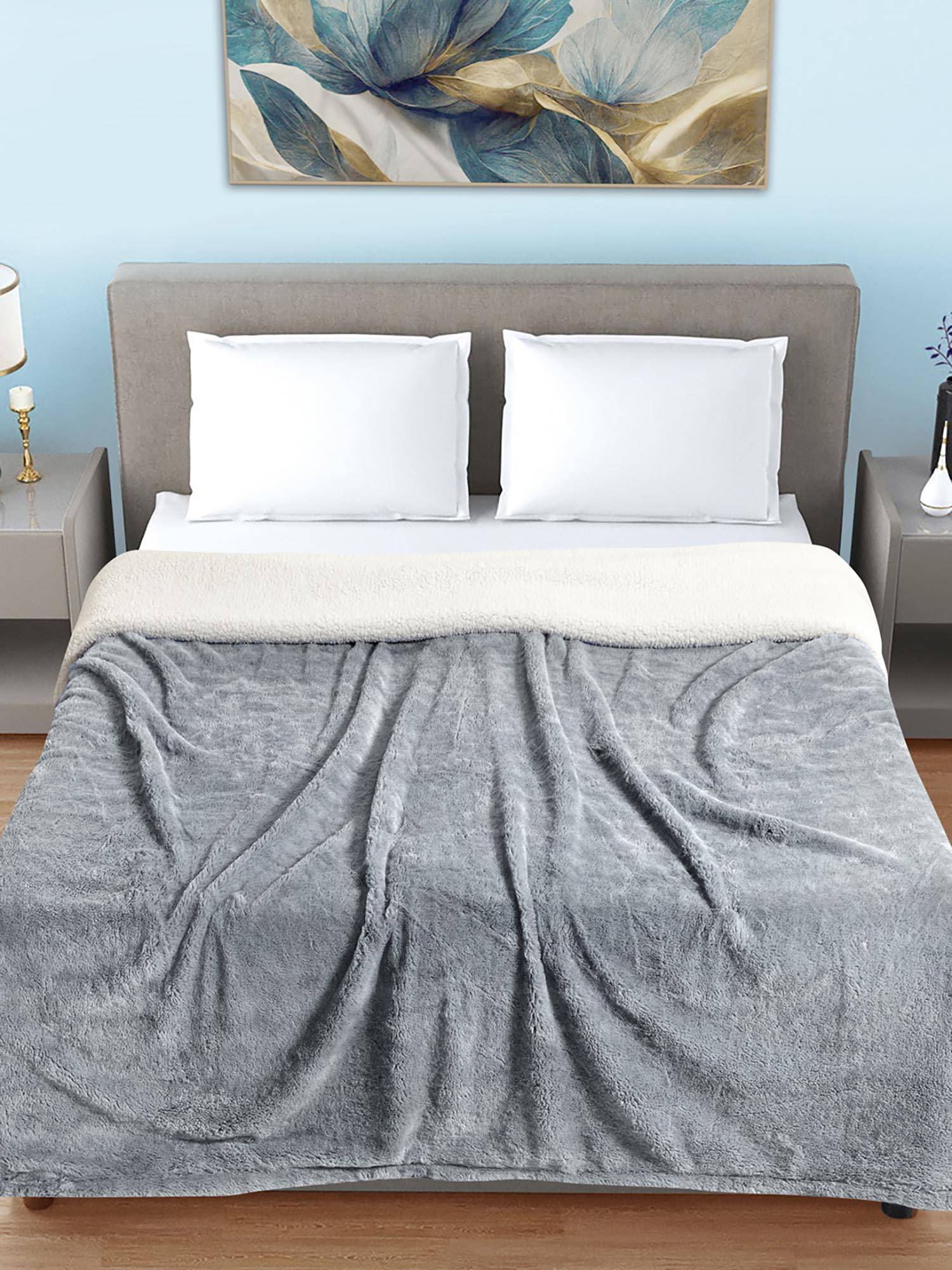 FABINALIV Grey Solid Mild Winter 600 Gsm Woollen Double Bed Comforter King