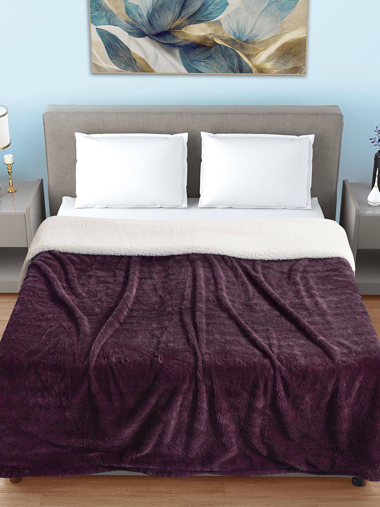 FABINALIV Wine Solid Mild Winter 600 Gsm Woollen Double Bed Comforter King
