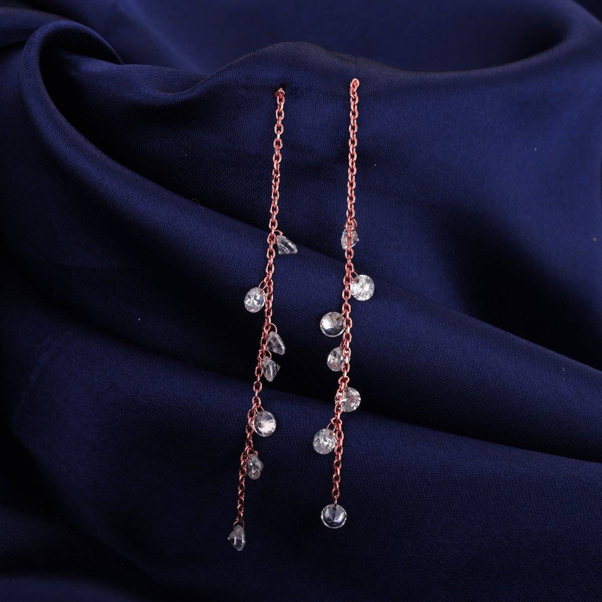 GIVA Sterling Silver Rose Gold Dangling Queens Chain Earrings for Women and Girls