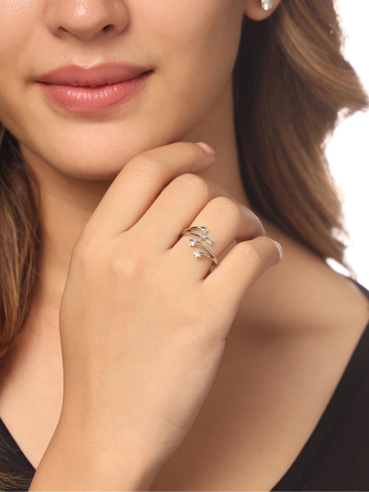Gahan Womens Ad Stones Stylish Latest Silver Plated Ring