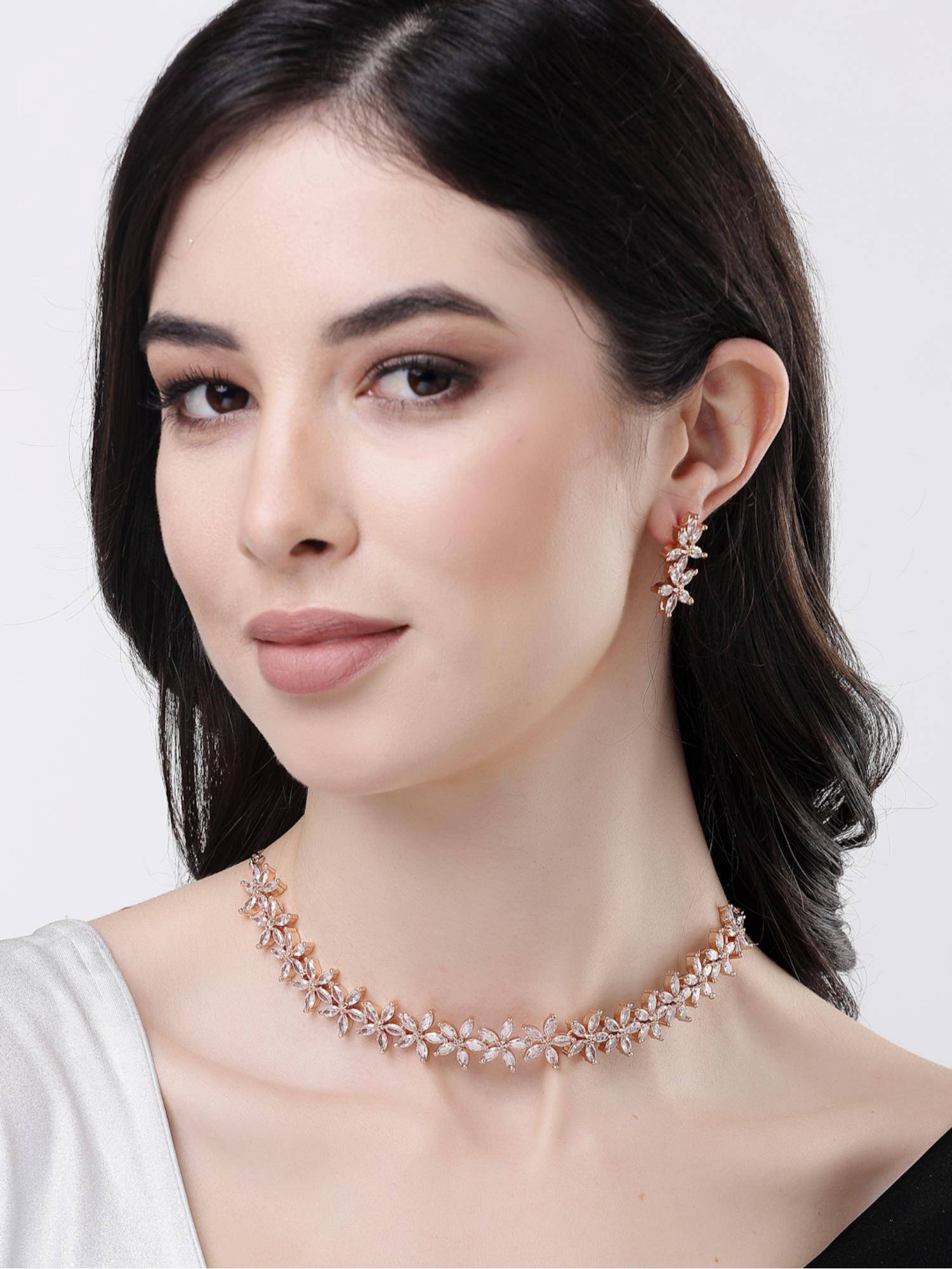 Gahan Womens Gold Plated Cubic Zirconia Stone Handcrafted Jewellery Set