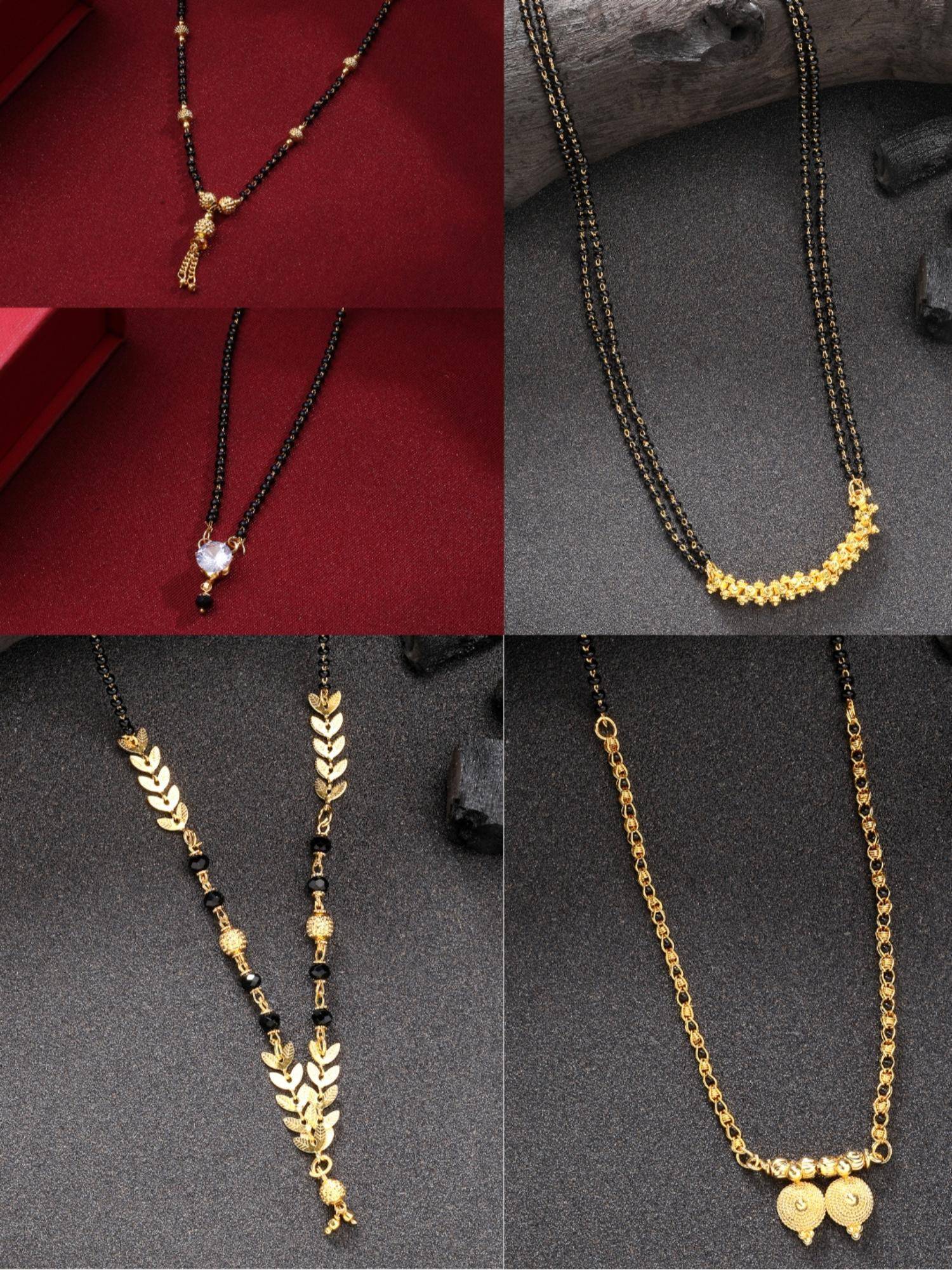 Gahan Womens Gold Plated Black Beaded Mangalsutra (Pack of 5)