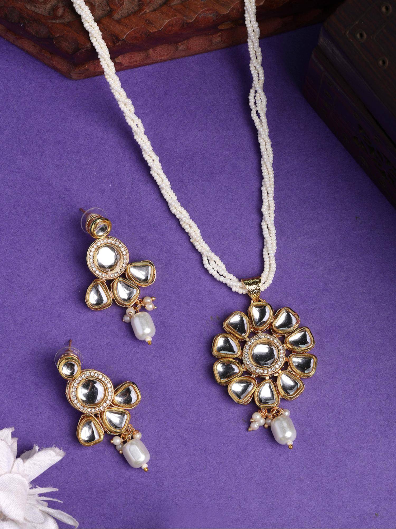 Gahan Womens Gold Plated Kundan Studded & Pearls Long Jewellery Set