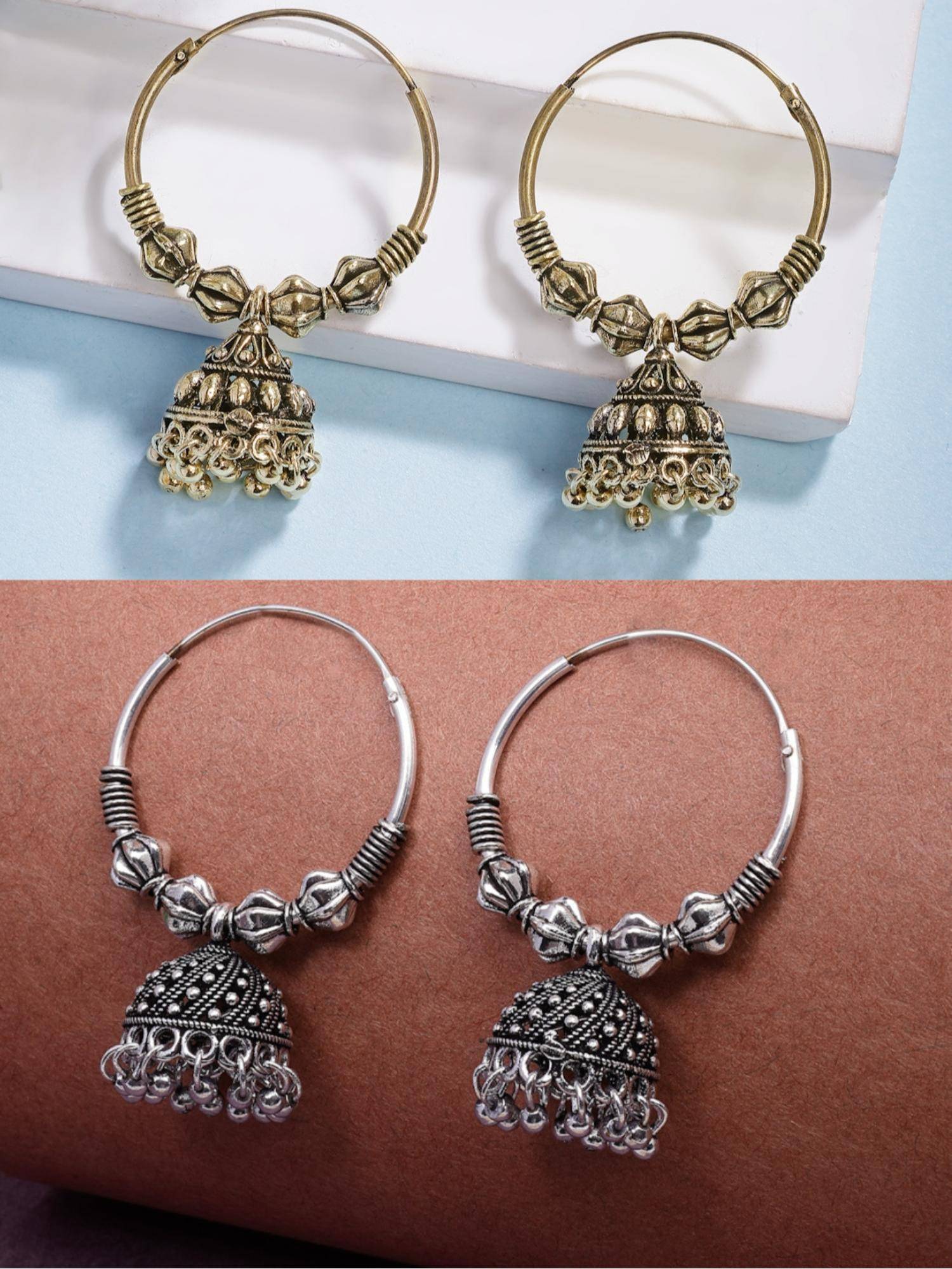 Gahan Womens Traditional Oxidized Jhumka Earrings (Pack of 2)