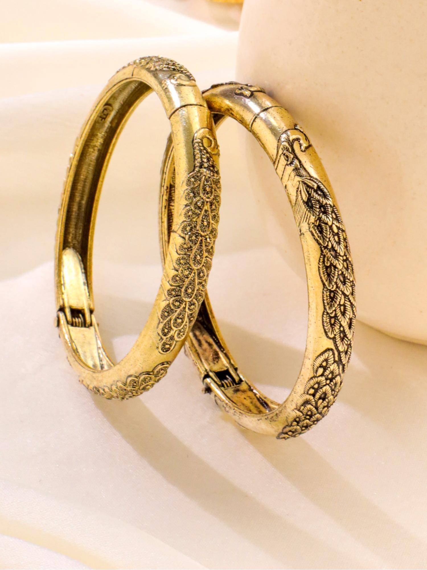 Gahan Womens Gold Plated Leaf Design Oxidised Bangles (Pack of 2)