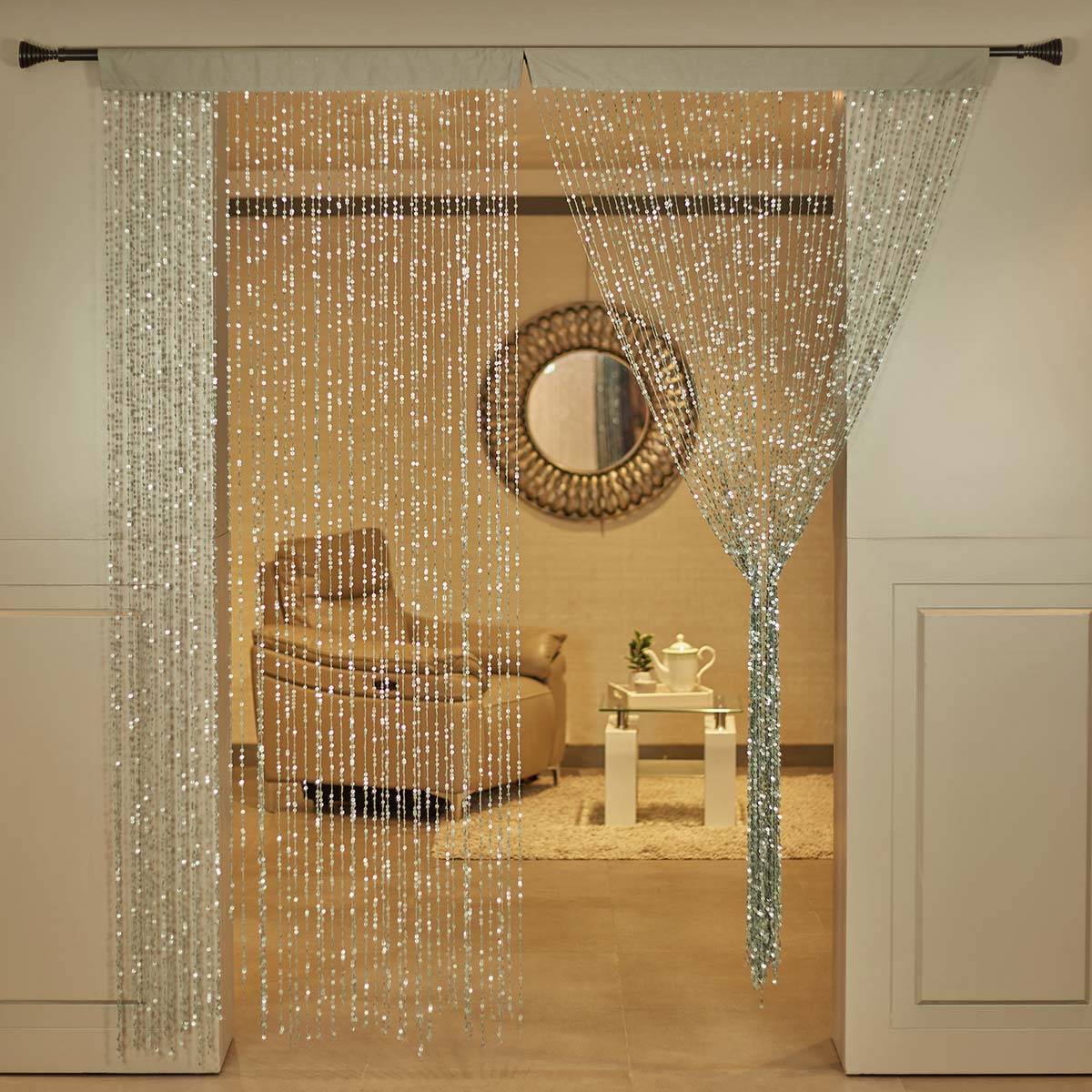 Buy HomeTown Nora Decorative String Curtain 6.5 Feet In Beige Colour Online