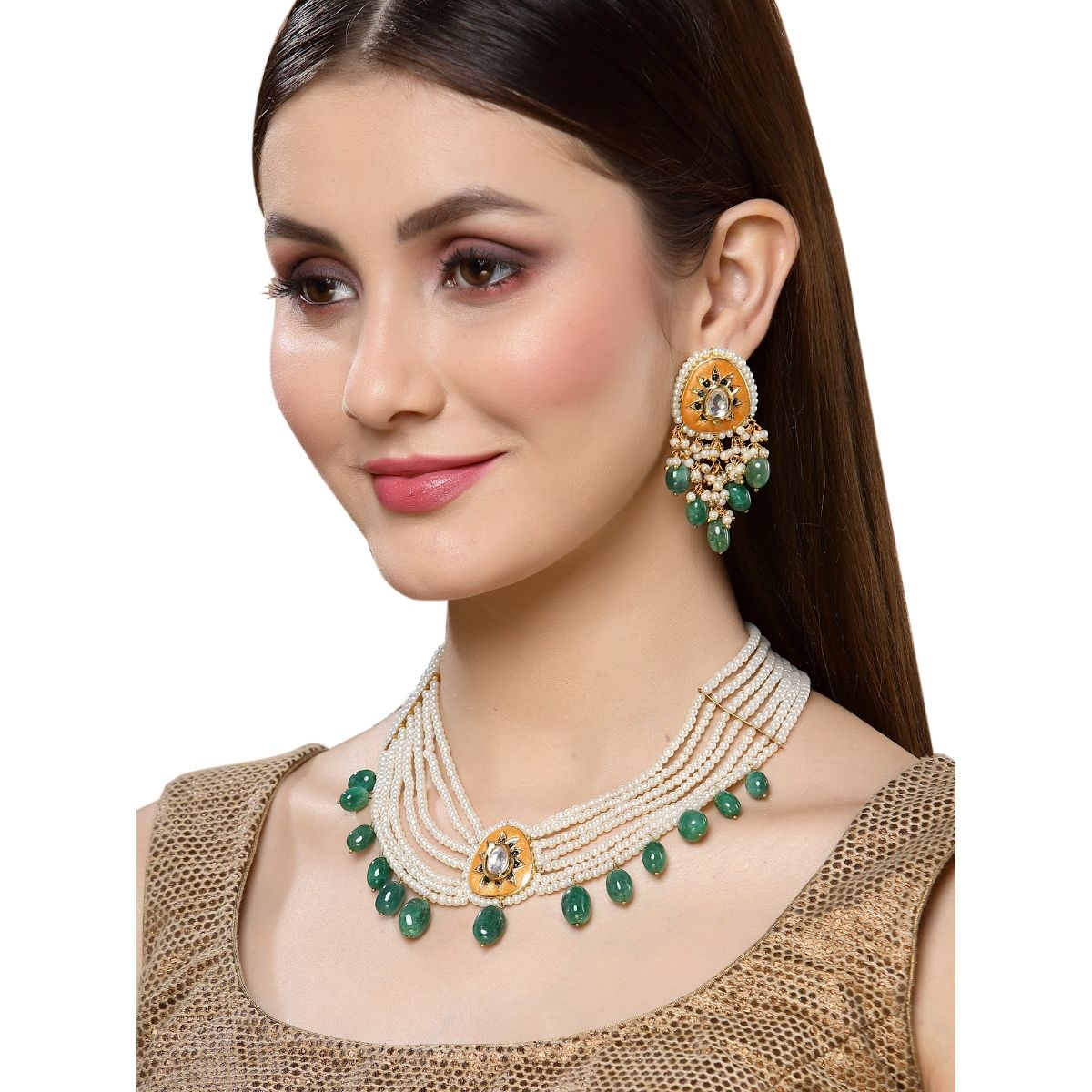 Buy Ratnavali Jewels American Diamond Green Necklace Set Gold Plated  Traditional Single Line Jewellery Set with Earring for Women and Girls  Online at Best Prices in India  JioMart