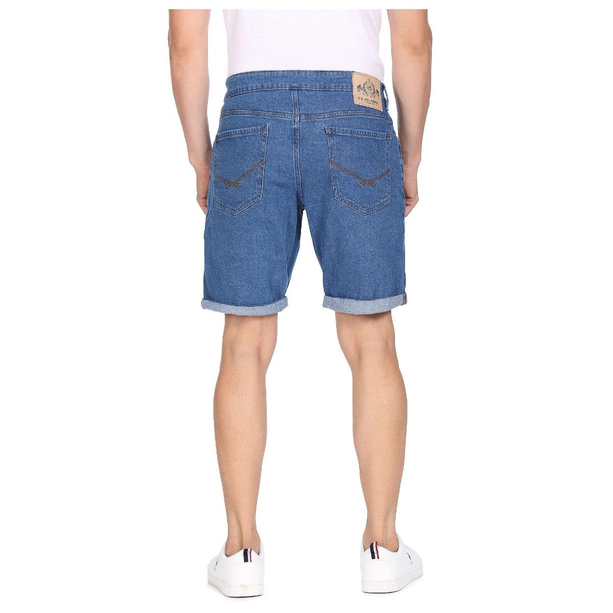 ASOS DESIGN slim mid length denim shorts in mid wash blue | ASOS