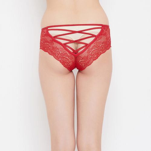 Buy Clovia Lace Medium waist Outer elastic Hipster Panty Online