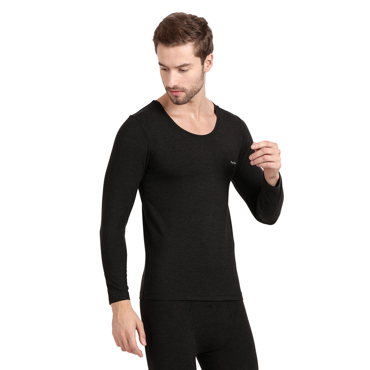 Pepe Jeans Melange Solid Snug Fit Thermals Black Buy Pepe Jeans