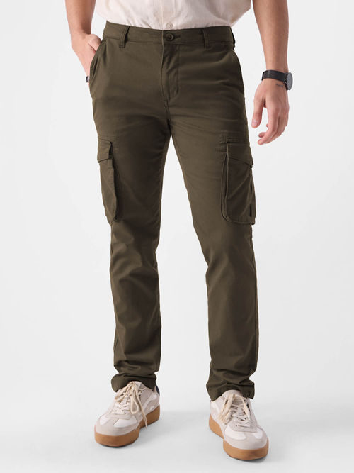 The Souled Store Men Original Solid Dark Green Cargo Pants