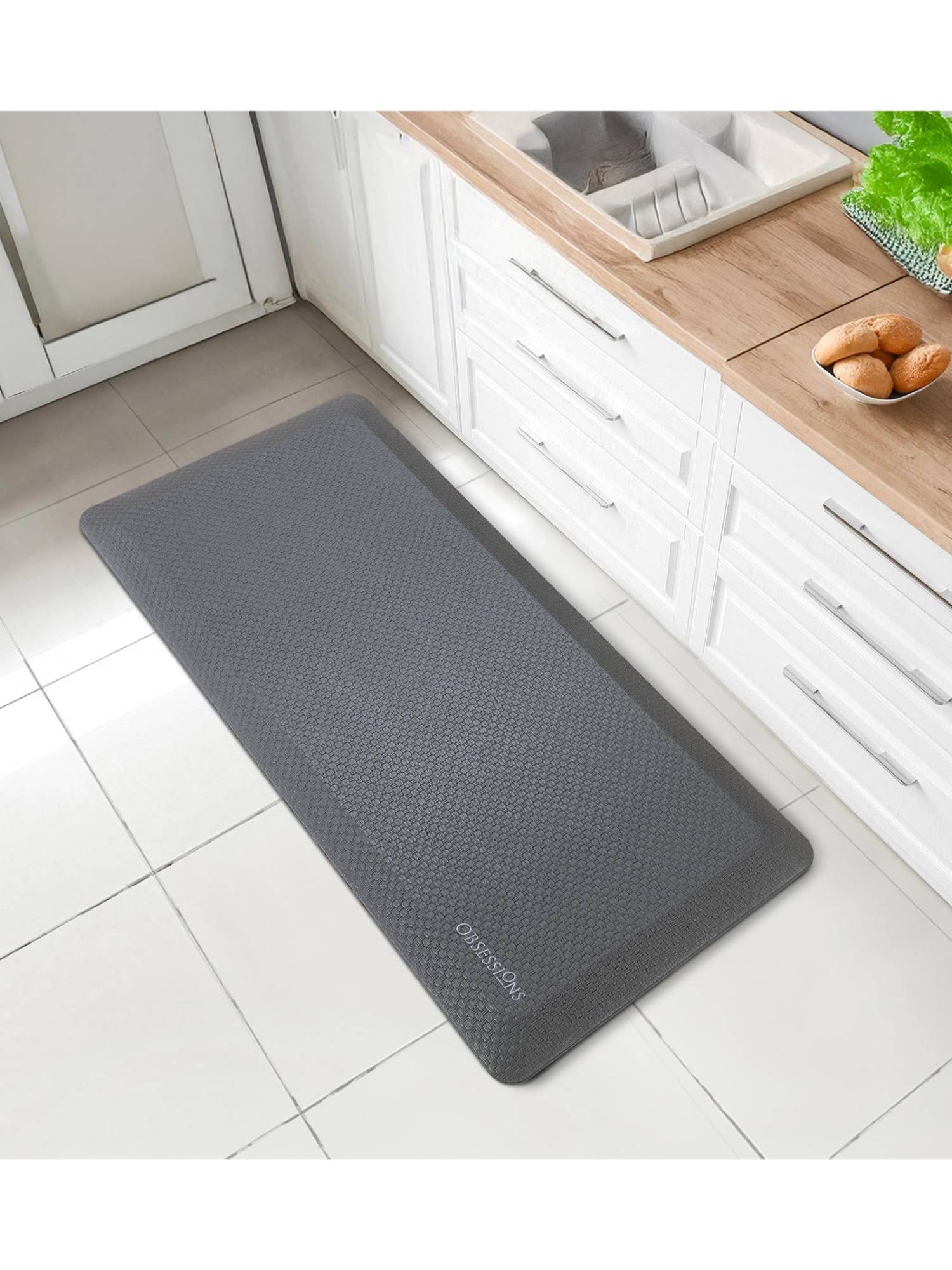 OBSESSIONS Dark Grey Stain & Water Resistant Non-Slip PU Kitchen Mat