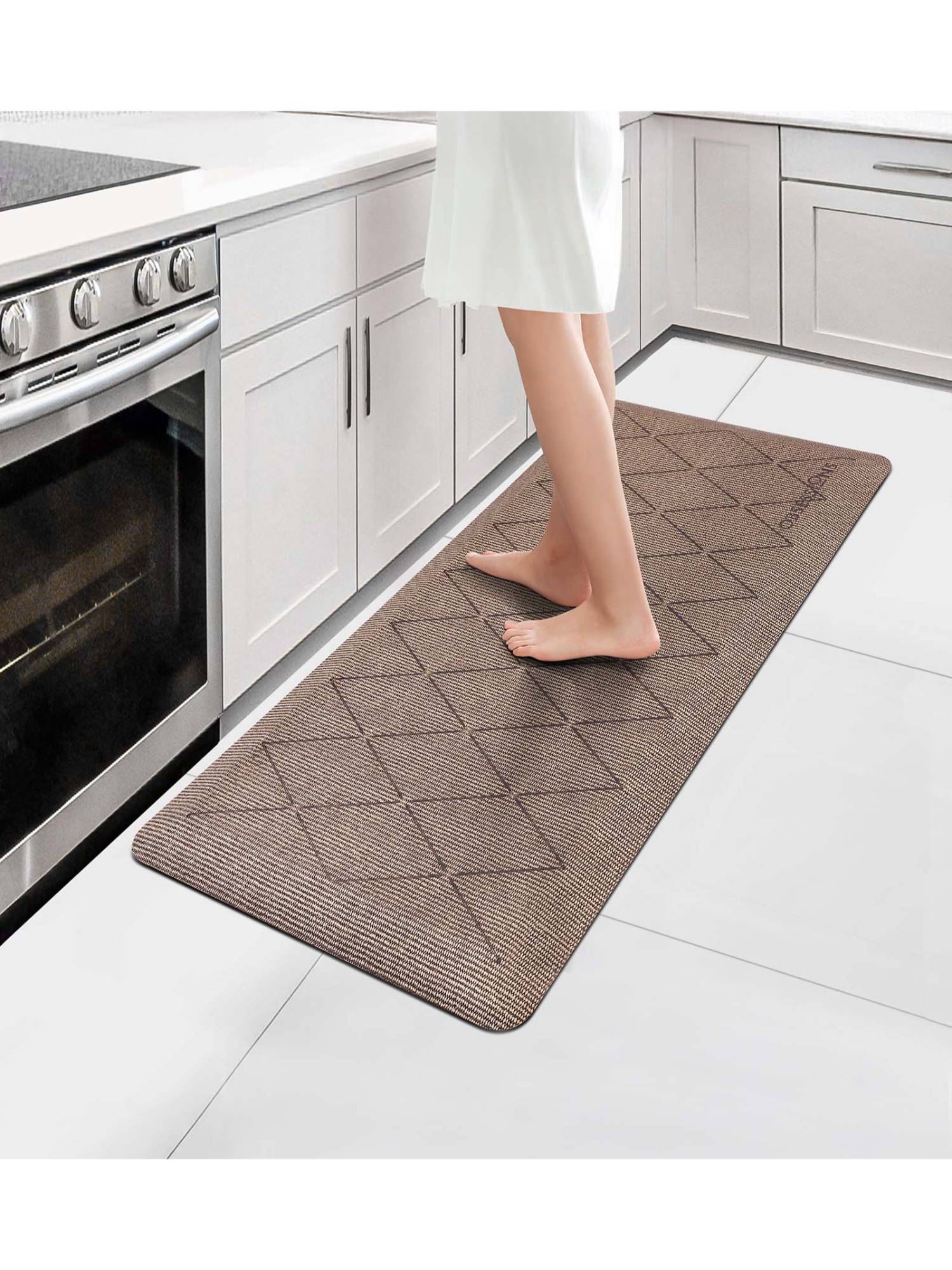OBSESSIONS Brown Stain & Water Resistant Non-Slip PU Kitchen Mat