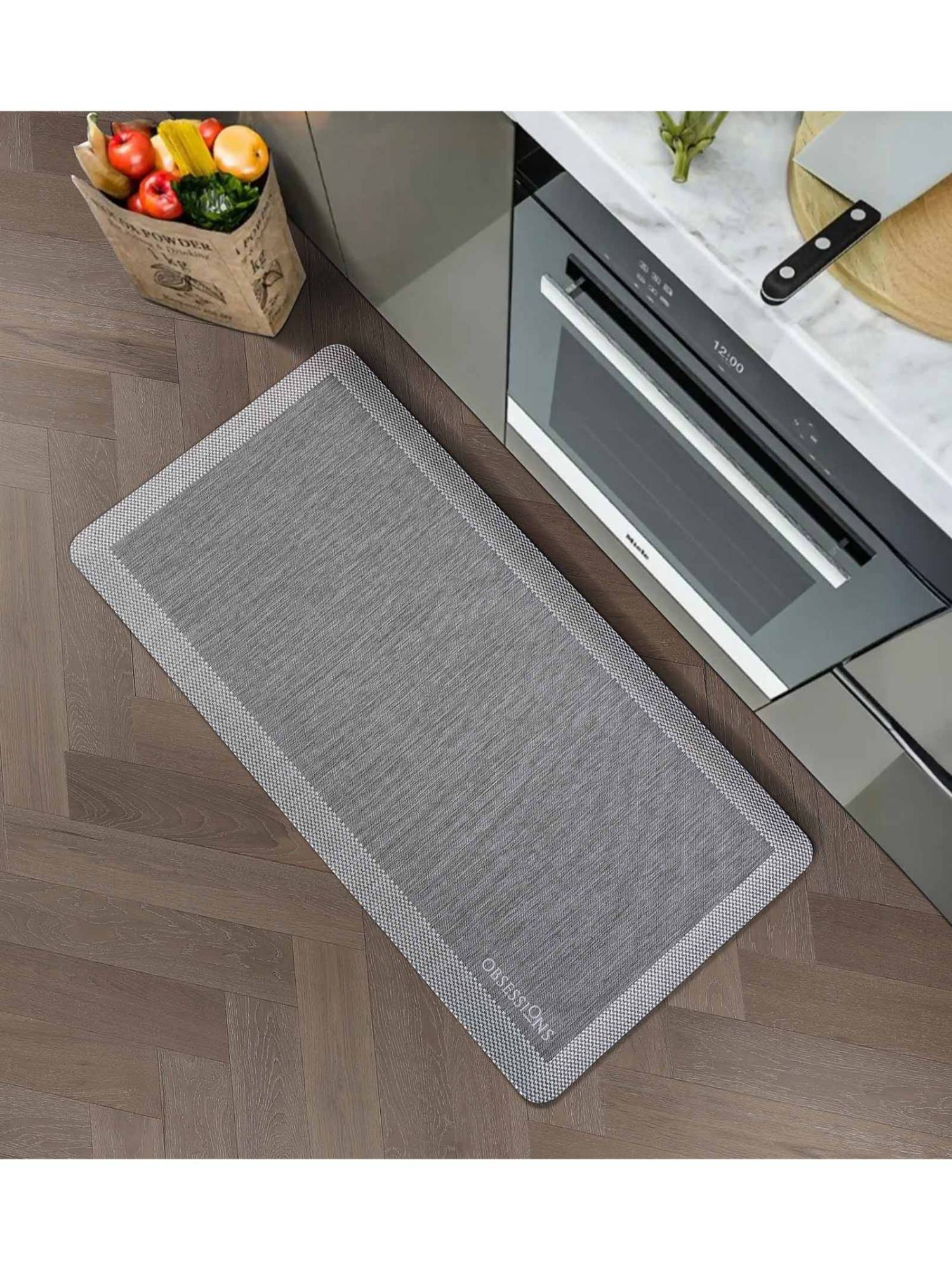 OBSESSIONS Grey Stain & Water Resistant Non-Slip PU Kitchen Mat