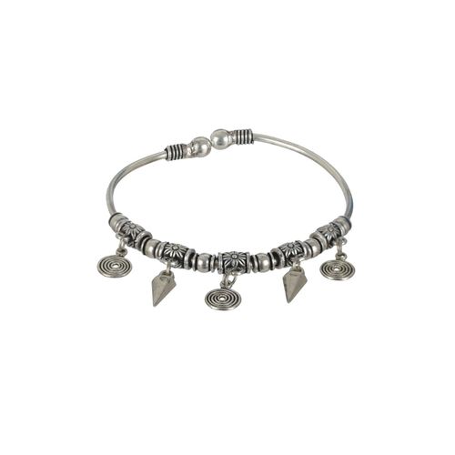 Buy Aatmana Women Silver Toned Oxidised Tribal Brass Round and