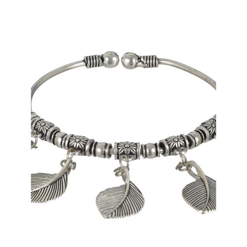 Aatmana Women Oxidised Silver Toned and Oxidised Tribal Brass Leaf Charm  Bracelet