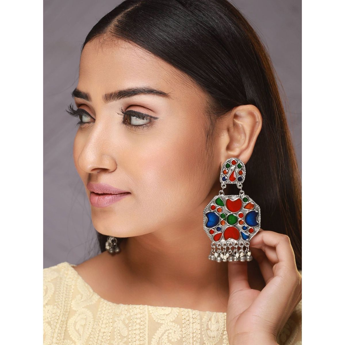 Jazz and Sizzle Earrings  Buy Jazz and Sizzle Silver Toned and Blue  Oxidised Classic Drop Earrings Online  Nykaa Fashion