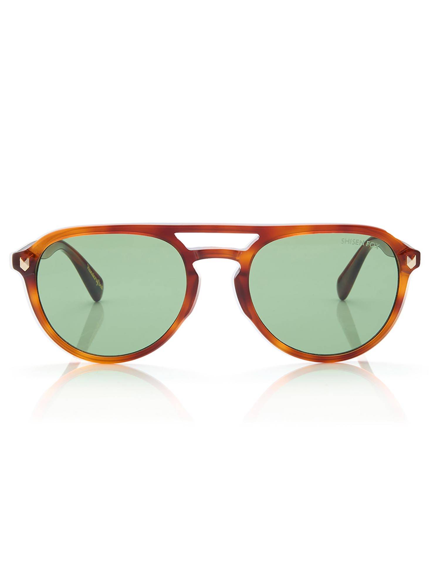 Shisen Fox Unisex Arias Kaizen Acetate Green Round Uv Coating Full Rim Sunglass-Asg04 (55)