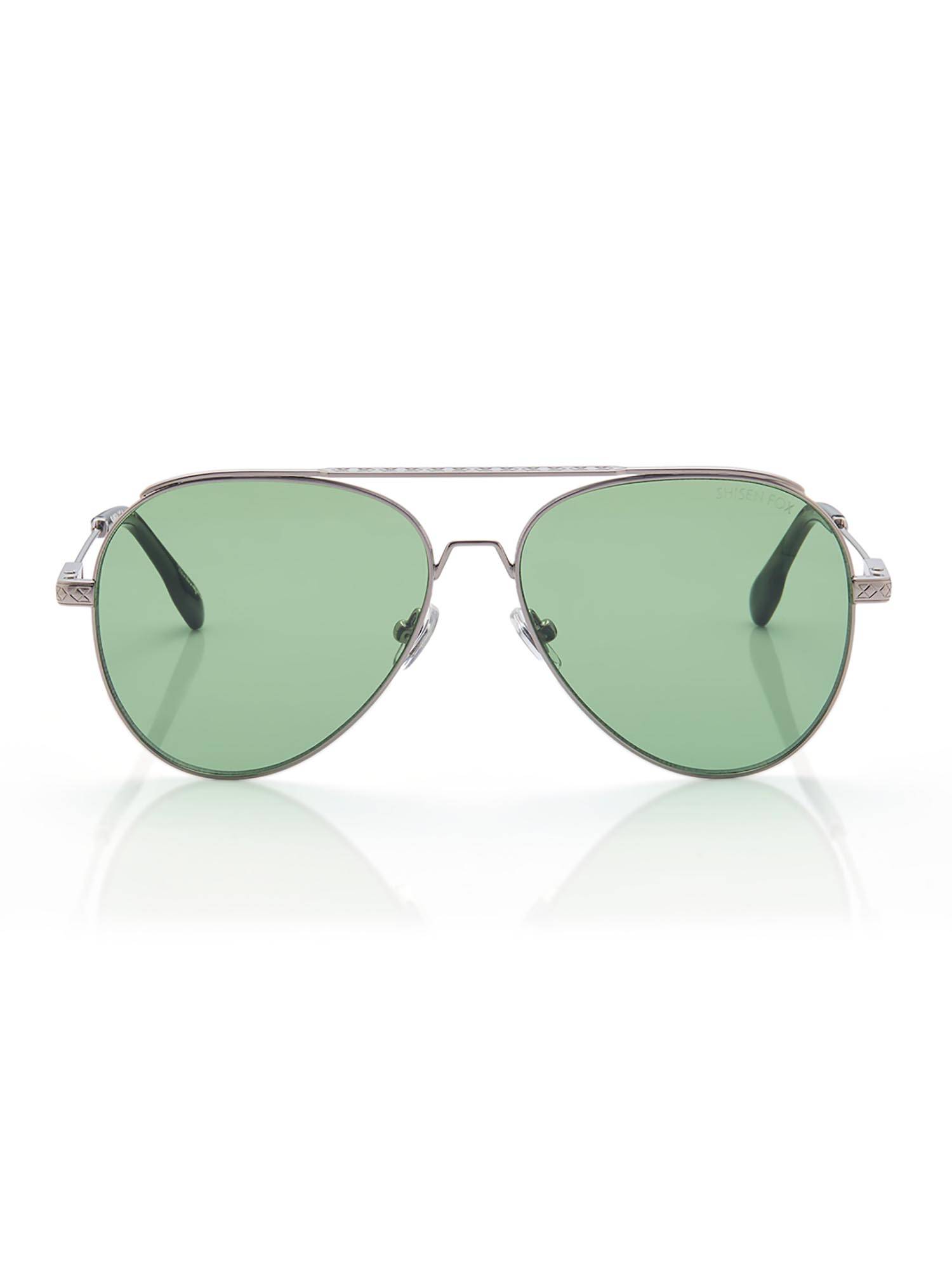 Shisen Fox Unisex Arias Daitan Steel Green Aviator Uv Coating Full Rim Sunglass-Asg25 (58)