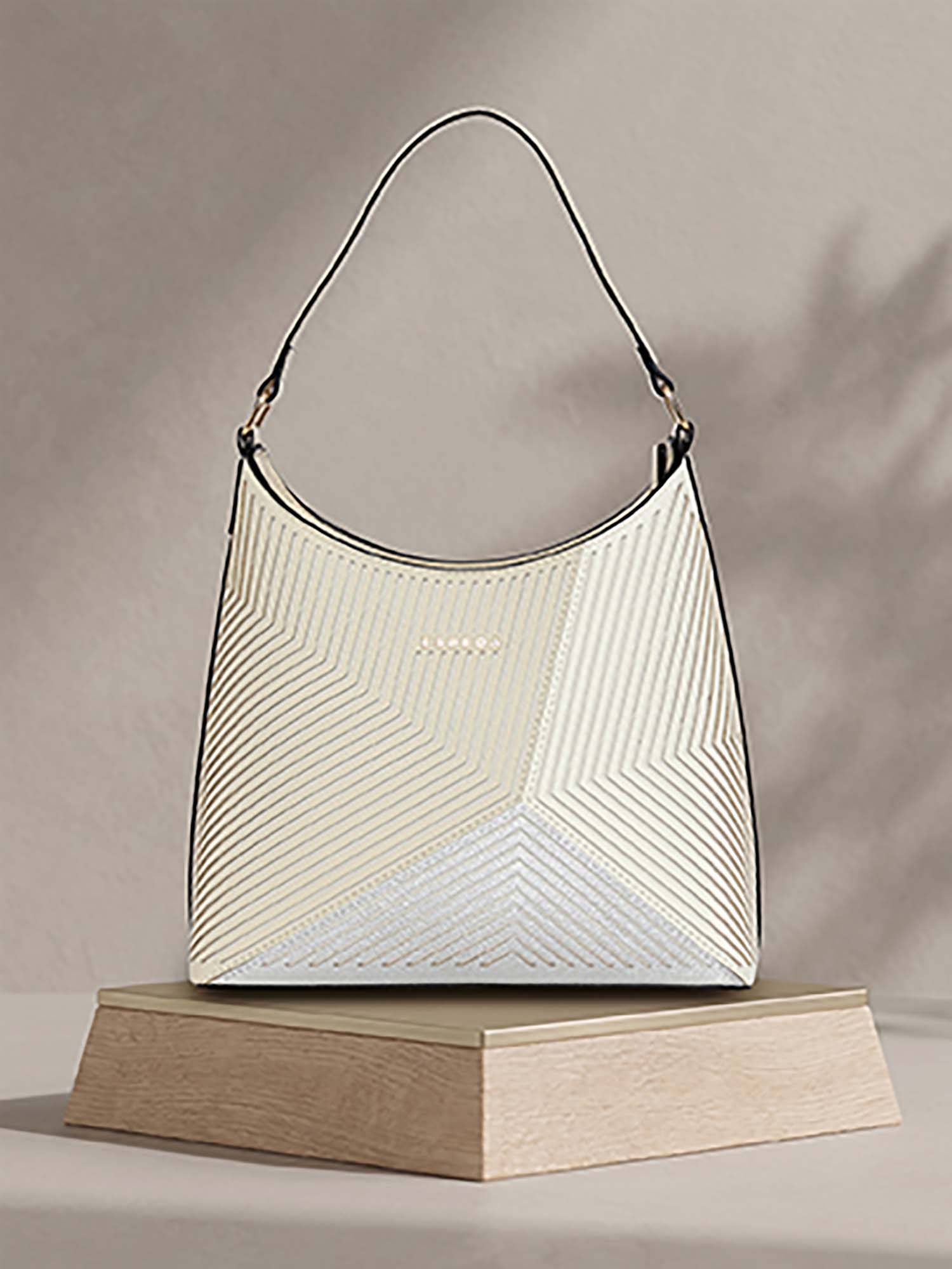 ESBEDA Beige Geoline Colorblock Handbag (L)