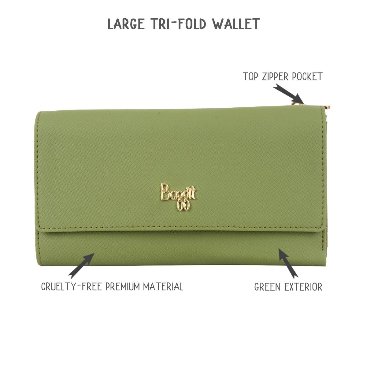 Buy Baggit Gleam Large Green 3 Fold Wallet Online
