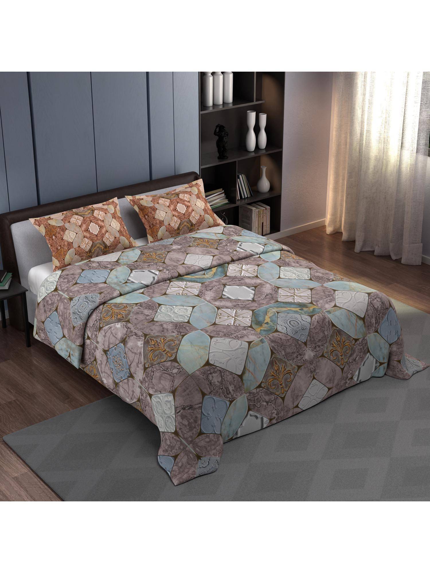 Synergized Cotton Bedsheet With 2 Pillow Covers Tree Ring Abstract-N4