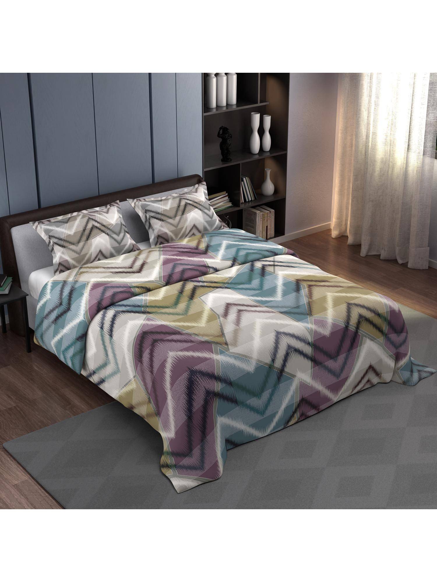 Synergized Cotton Bedsheet With 2 Pillow Covers Cyan Mountain Layers-N5