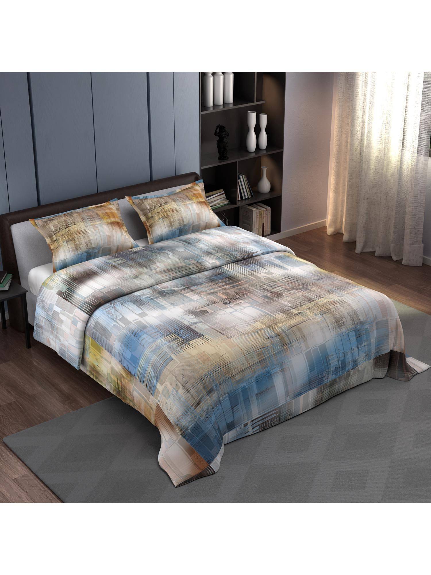 Synergized Cotton Bedsheet With 2 Pillow Covers Grey Watercolor Print-N7