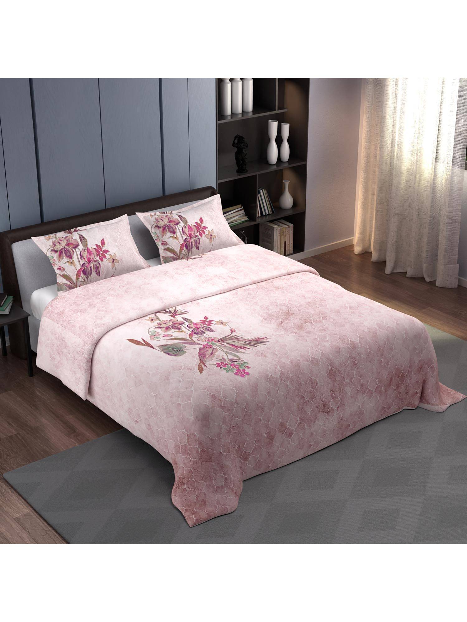 Synergized Cotton Bedsheet With 2 Pillow Covers Pink Wind Flower-N17