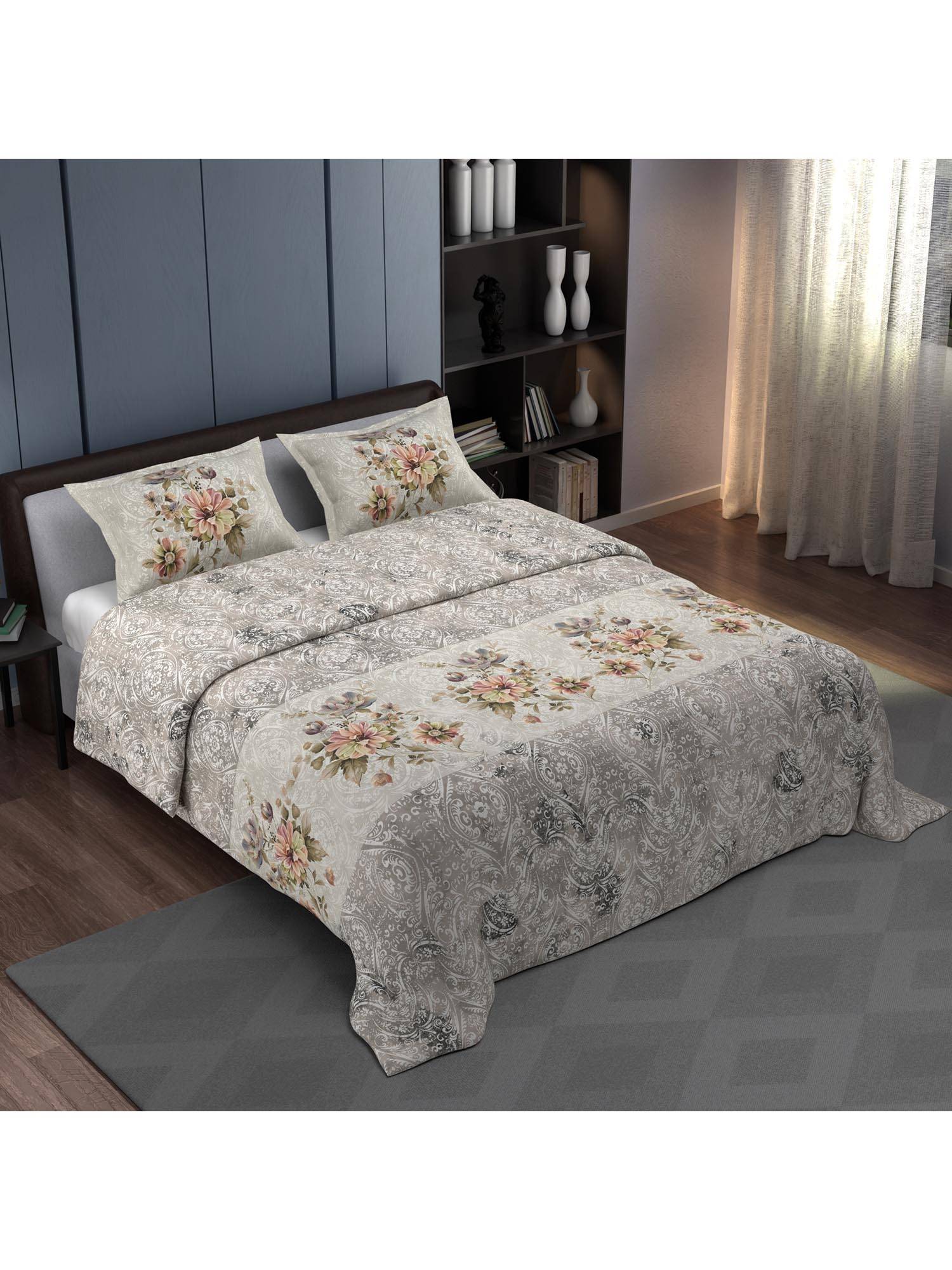 Synergized Cotton Bedsheet With 2 Pillow Covers Lavender Nature Bloom-N20
