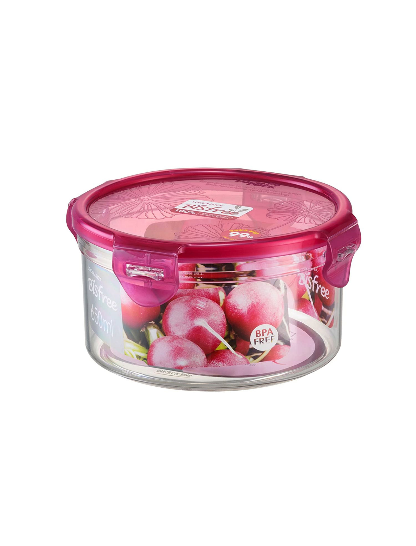 Lock & Lock Tritan Bisfree Round Stackable Container Set, 650 Ml, Pink
