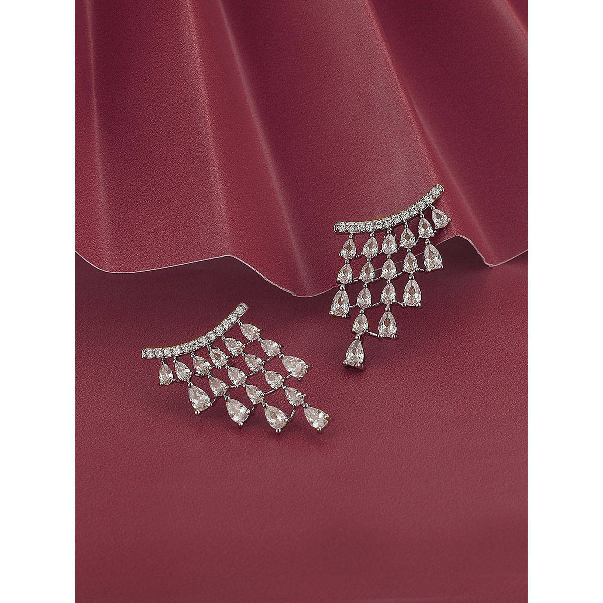 Carlton London Premium Rhodium Plated with CZ Contemporary Ear Climber Earring