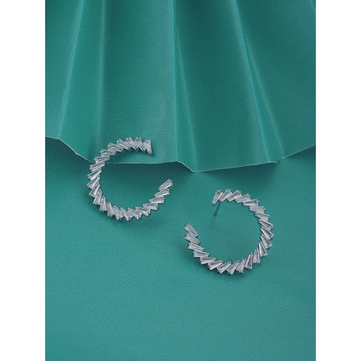 Carlton London Premium Crystal with Rhodium Plated Half Hoop Earring