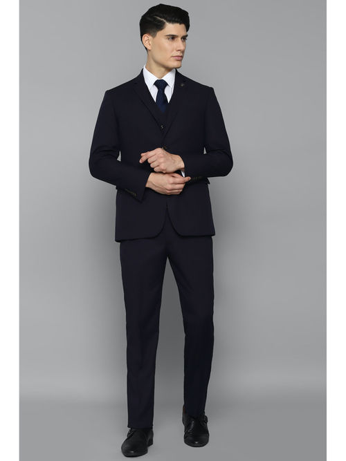 Men Navy Slim Fit Solid Formal Three Piece Suit