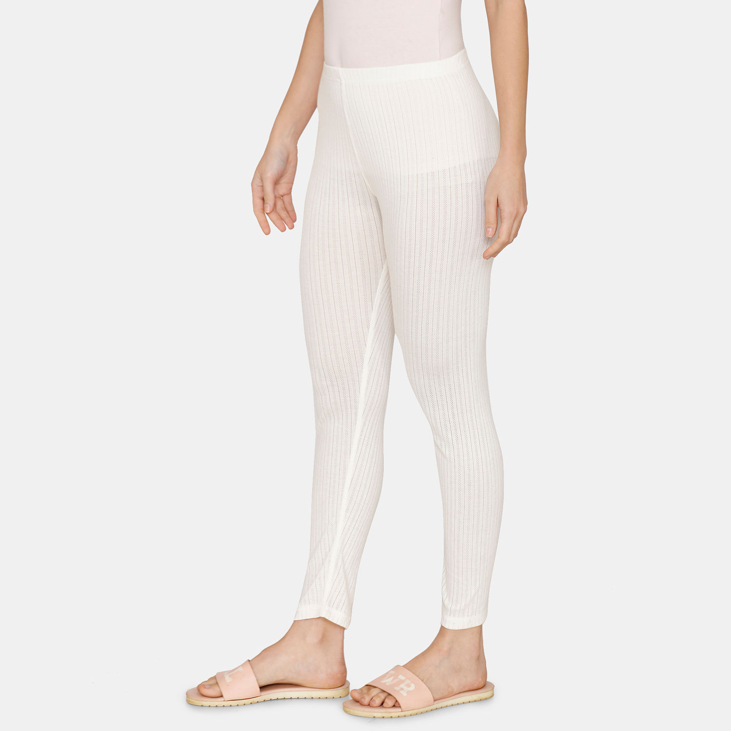 Zivame Thermal Viscose Pointelle Knit Poly Leggings Pearled Ivory
