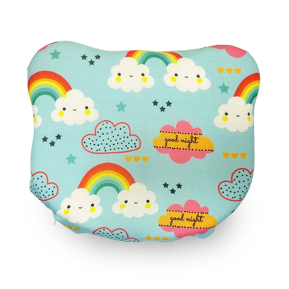 SLEEPSIA Cat Shape Memory foam Kids pillow (Rainbow Print)