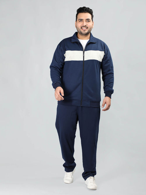 CHKOKKO Navy Blue Plus Size Men Winter Track Suit (Set of 2)