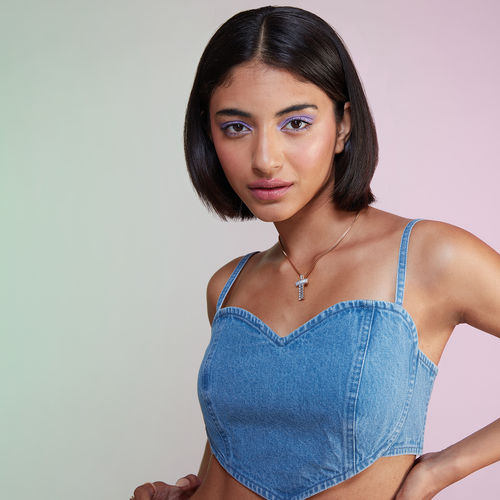 Buy MIXT by Nykaa Fashion Blue Heart Shaped Crop Top Online
