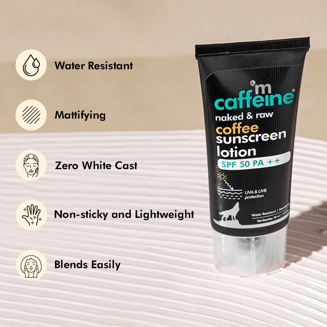 MCaffeine SPF 50 PA++ Coffee Sunscreen Lotion WaterResistant Matte