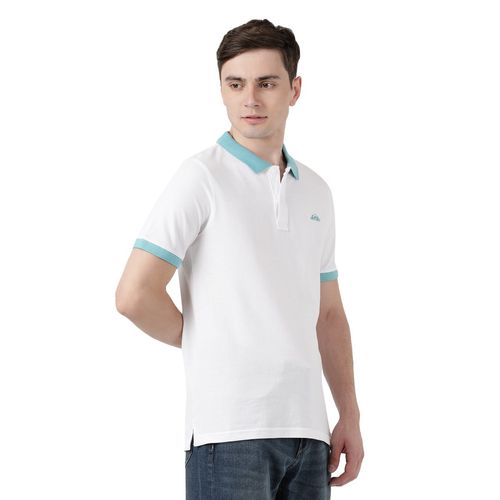 Men White Solid Polo Neck T-shirt